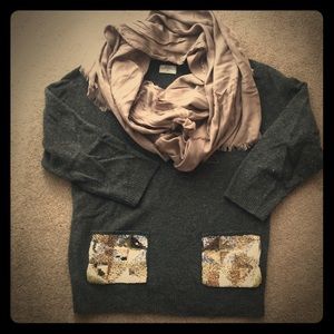 Madewell 100%WOOL 3/4 sleeve sequin pocket sweater